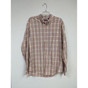 Consensus Sportswear Dress Shirt XL Orange Blue Plaid Long Sleeve Mens